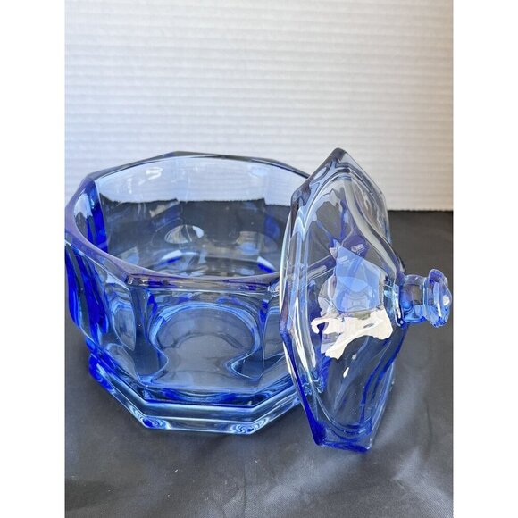 Vintage Indiana Glass Ice Blue Concord Candy Dish w/Lid Transparent Octagon - Picture 2 of 8